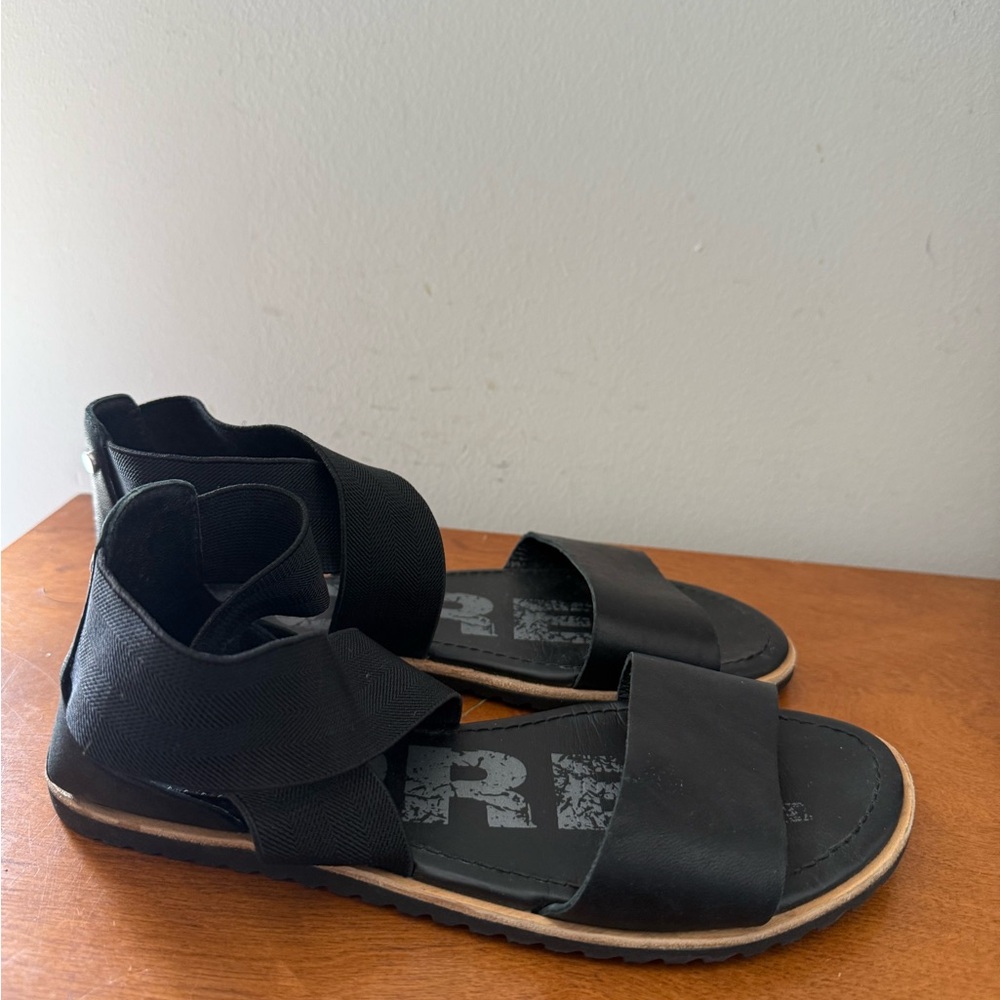 Sorel Womens 6.5 Ella NL2893-010 Black Open Toe Slip On Strappy Sandals Flats